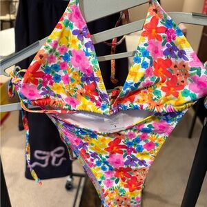 Bright - Floral Tie-Side Bikini Set - Multicolor Small - New w/out tags